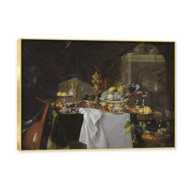 Imagem de Moldura dourada. Arte vintage emoldurada de frutas mortas, pintura clássica de cozinha country, decoração de parede de casa de fazenda quente para sala de jantar e cozinha. B45. 70 x 98 cm - 27,5 x