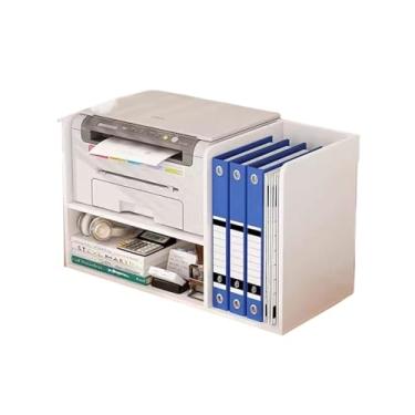 Imagem de Prateleira de armazenamento dupla para escritório, multinível, pequena estante de livros, impressora de mesa, copiadora, mesa de impressora (branca)