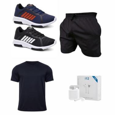 Imagem de Kit Esportivo Completo Masculino com Tênis + Roupa Fitness + Fone Blue