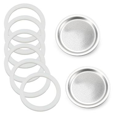 Imagem de Peças sobressalentes Moka Pot de reposição para Bialetti 9 xícaras, 9 xícaras Moka Pot junta de silicone e placa de filtro de alumínio de grau alimentício compatível com Moka Express/Moka Indution