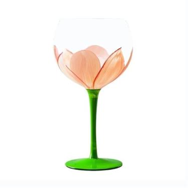 Imagem de Taça de vidro de flor pintada à mão, taças de vinho com haste colorida fresca de 584 g (laranja)