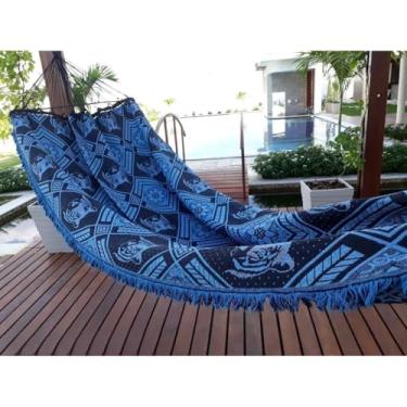 Imagem de Rede de Descanso Casal Reforçada 200kg – Tecido Macio em Algodão e Nylon para Varanda, Quintal e Área Externa (Azul Tigre)