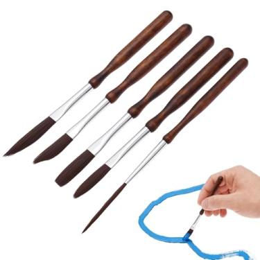 Imagem de Kit de 5 pincéis listrados de alto desempenho com espada plana e punhal, ponta de rosca de língua de gato longa para pintura facial de guache em aquarela acrílica