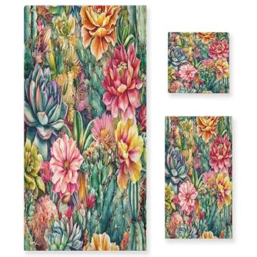 Imagem de xigua Conjunto de toalhas de banheiro em aquarela cactos e suculentas toalha de banho macia absorvente de 3 peças toalha de mão toalhas decorativas para banheiro, academia, hotel, praia, piscina