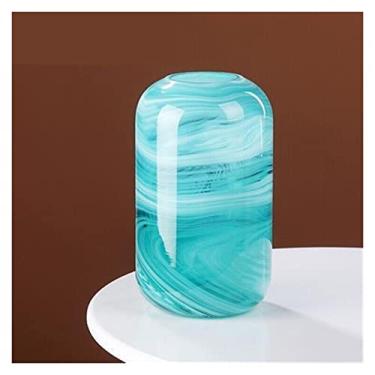 Imagem de Vasos de vidro com pintura de tinta moderna criativa moderna, decorações de sala de estar de luxo leve, arranjo de flores de mesa, artigos de flores esmaltadas coloridas, centros de mesa verdes