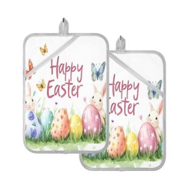 Imagem de STAYTOP Pacote com 2 pegadores de panela de coelho da Páscoa e ovos, almofadas quentes resistentes ao calor com bolsos, conjuntos de suportes de panela antiderrapantes para cozinha, assar e cozinhar
