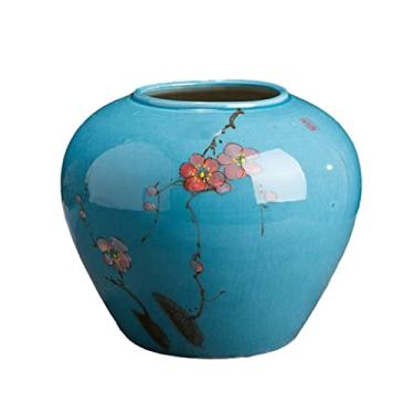 Imagem de Vaso de ameixa azul de cerâmica retrô moderno pintado para arranjos de flores, enfeite de bancada, vaso de barro, centro de mesa de porcelana chinesa