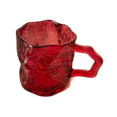 Imagem de x3anggyt5 Copo para beber textura glaciar de 200 ml, copos de vidro transparente sólido com alça para água, suco de leite, café (vermelho)