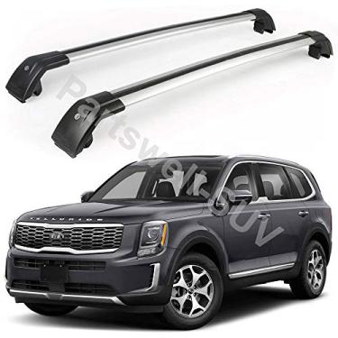 Imagem de YiXi-Partswell 2 peças de rack de teto travável barras transversais bagageiro alumínio adequado para KIA Telluride 2019-2021- prata