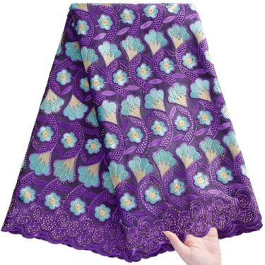 Imagem de ZhenGuiRu Tecido de renda africana 5 metros, tecido de renda de algodão jacquard bordado nigeriano para costura de festa de casamento