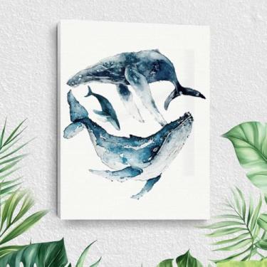 Imagem de Arte de parede em tela de baleia vintage, pinturas de arte emolduradas de peixes do oceano em aquarela, decoração de parede, objetos de fazenda, objetos estéticos, imagens para banheiro, cozinha