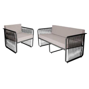 Imagem de Conjunto Poltrona E Namoradeira Corda Náutica Santiago Preto-branco