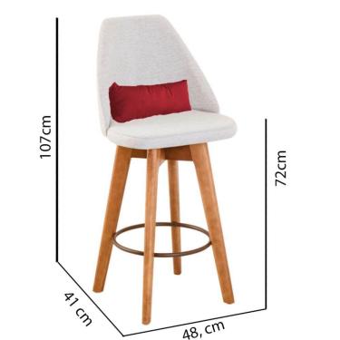 Imagem de Kit 03 Banquetas Alta Maya Giratória Com Encosto Linho Bege Claro e Almofada Corino Vermelho - Aurora Line