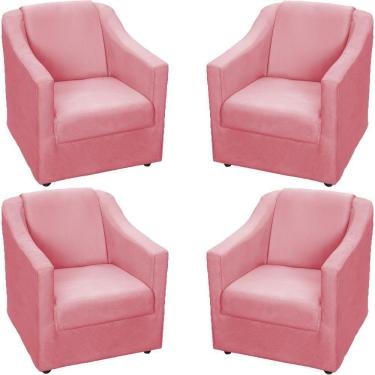 Imagem de Kit 4 Poltronas Mila Pé De Plástico Cromado - Rosê Suede