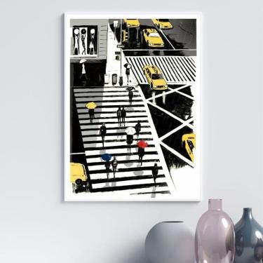 Imagem de Quadro Figurativo New York - Sombrinhas 33X24Cm - Com Vidro