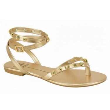 Imagem de Sandália Rasteira Moleca Feminina Metalizada Pedrarias Brilho -, Doura