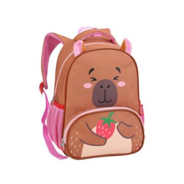 Imagem de Mochila De Costas Capivara Creche Zoop Infantil Escolar Kids Cor:Rosa 