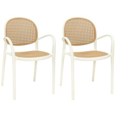 Imagem de Kit 2 Cadeiras de Jantar Roma com Braço para Sala e Cozinha - Bege - M