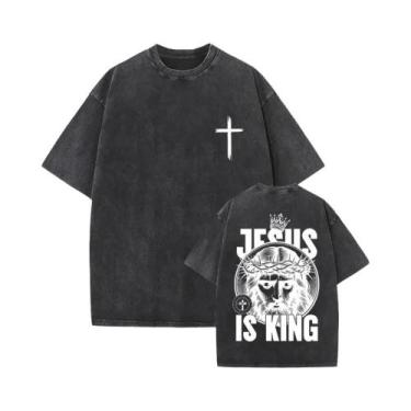 Imagem de Camiseta Oversized Vintage Lavada Com Estampa Gótica Rock Jesus Forgiv