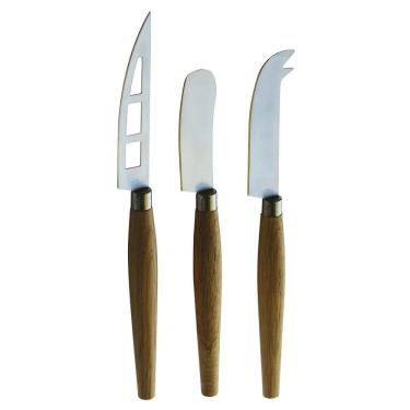 Imagem de Jogo 3 Facas Para Queijo De Aço Inox Cabo Madeira 24cm Btc
