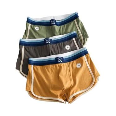 Imagem de Cuecas Boxer Masculinas De Algodão Respirável Em Cores Sólidas, Conjun