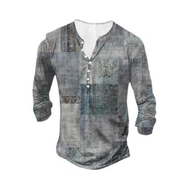 Imagem de Camisa Casual Masculina Vintage De Manga Longa Com Botões, Estilo Solt