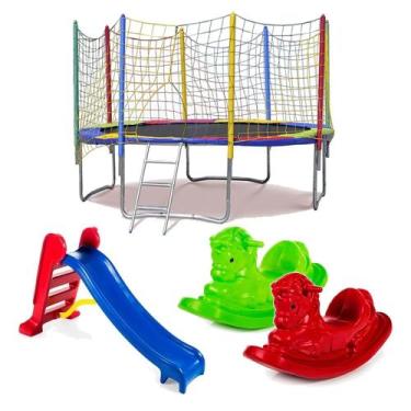 Imagem de Cama Elástica Pula Pula 3,05m Resistente Escorregador Médio Premium 2 