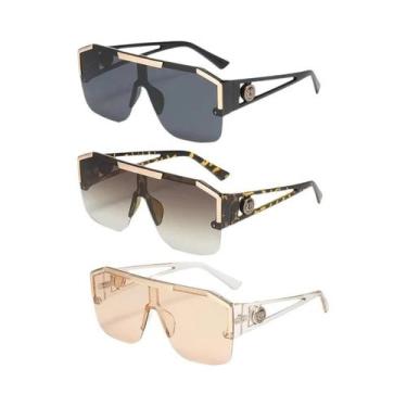 Imagem de Óculos De Sol Unissex Oversized Quadrados Da Moda UV400 Com Lentes Gra