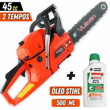 Imagem de Moto Serra Profissional Vulcan VSL450 á Gasolina 2T 45cc 2,30hp Com Ponta Rolante de 16`` Corrente de 28 Dentes + Óleo Lubrificante 2T Castrol Stihl