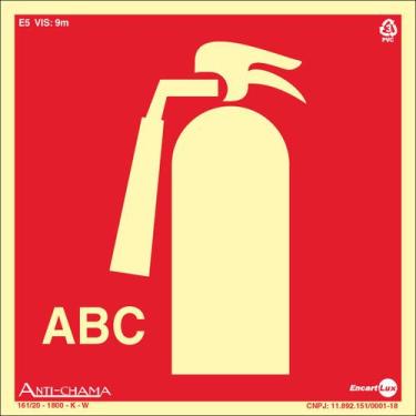 Imagem de Placa PVC Rígido Extintor de Incêndio ABC Fotoluminescente 1mm 15x15 P