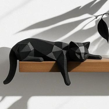 Imagem de Escultura Gato Dorminhoco para Estante, Prateleira e Mesa - 3D