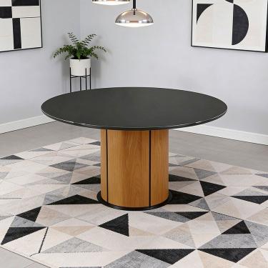 Imagem de Mesa de Jantar 6 Lugares Redonda 135cm Tampo Vidro Verbena N01 Ypê Preto - Lyam Decor