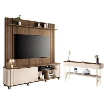 Imagem de Estante Home Theater Trinus Castanho Off White com Aparador Vivant Off