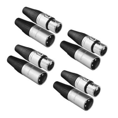 Imagem de Kit 04 Conectores Xlr Fêmea + 04 Conectores Xlr Macho 3 Pinos Niquelad