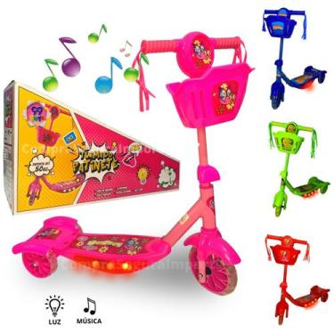 Imagem de Patinete Infantil 3 Rodas Com Música Luz E Cesto 50 Kg - Europio, Rosa