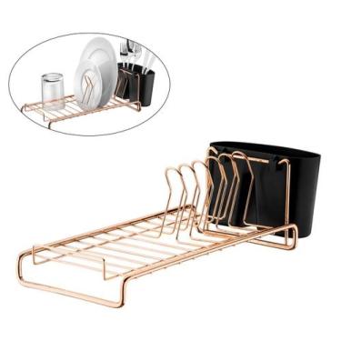 Imagem de Escorredor De Louças Pratos Copos Talheres Cozinha Compacto Cobre Rose