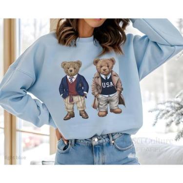 Imagem de Moletom Feminino Estampa Casal Urso Usa Blusa De Frio Suéter Bear Esta