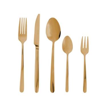 Imagem de Conjunto Faqueiro Viena Dourado Jogo de Talheres 30 Peças Aço Inox Cai