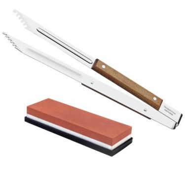 Imagem de Kit Pegador de Carne Churrasco Inox Madeira e Pedra - Tramontina