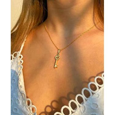 Imagem de Colar Feminino Chave, 3g, Banhado a Ouro 18k, Banho de 10 Milésimos com Antialérgico, Ajustável
