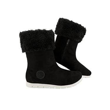 Imagem de Bota Feminina Neve 100% Lã Pelo Dentro Esquimó Inverno Europa Confort AM201 Cor:1-Preto-Branco;Tamanho:35