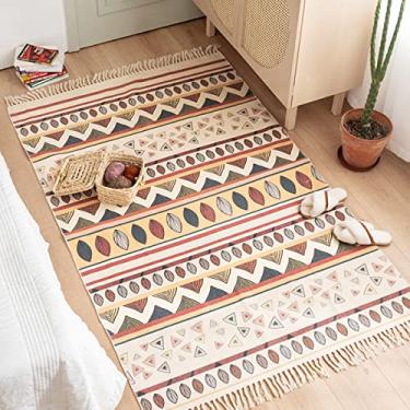 Imagem de jia cool Tapete de área estilo boêmio moderno, (47" x 71"), algodão, lavável, tapetes de área vintage com borla, para sala de estar da cozinha