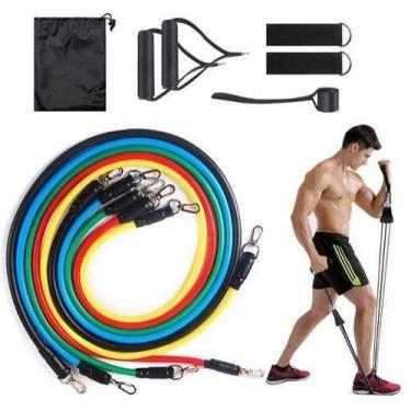 Imagem de Kit Extensor Elástico 11 Peças Exercício Fitness Pilates - M&C