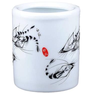 Imagem de Porta-canetas Jingdezhen criativo de cerâmica com estampa de camarão, 12 cm para decoração de escritório