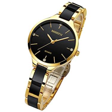 Imagem de Relógios femininos de ouro rosa da moda, vestido feminino luxuoso, simples, redondo, à prova d'água, inoxidável, analógico, quartzo, meninas, esposa presentes, relógio de pulso verde,