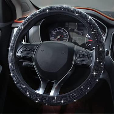 Imagem de Capa de volante de carro brilhante, capa universal para volante de carro com strass de cristal, protetor de volante de carros de 38 cm para mulheres ou homens, fácil instalação e limpeza (preto)