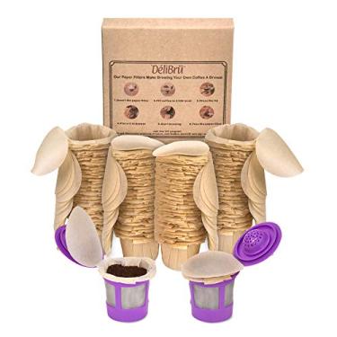 Imagem de Filtros de papel não descoloridos Delilbru para copos K reutilizáveis – filtros de café de papel biodegradáveis com tampa para todas as marcas (300/caixa)