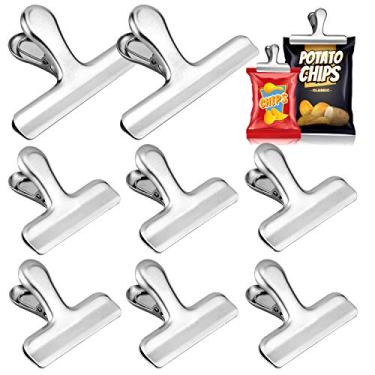 Imagem de Conjunto de clipes de chip de aço inoxidável baleia, 12 cm e 7,6 cm clipes de sacola de chip, clipes resistentes para alimentos, borda arredondada, aderência de vedação firme para escritório, cozinha, armazenamento de uso doméstico (2 tamanhos grandes e 6 pequenos)