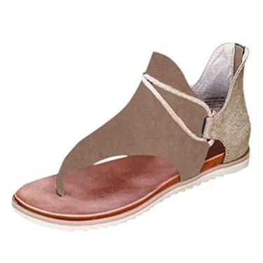 Imagem de Sandálias femininas de verão com zíper confortáveis sandálias rasteiras femininas casuais de praia sandálias de pele de cobra para mulheres tamanho 8 (Caqui, 7.5)