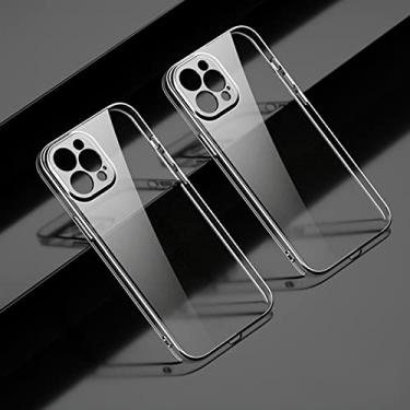 Imagem de Capa de telefone TPU transparente com placa eletrostática quadrada para iPhone 13 12 11 Pro Max Mini XS XR X 8 7 Plus SE 2020 Capa fina e macia, transparente, para iPhone 11